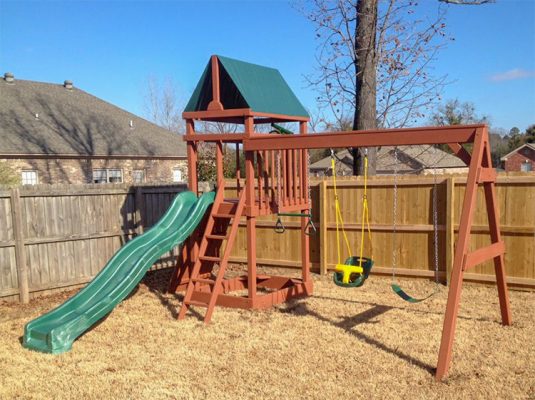 wooden playset in floral ar